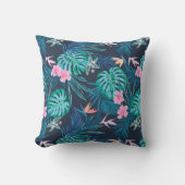 青い熱帯花のガーデンパターン クッション (正面)