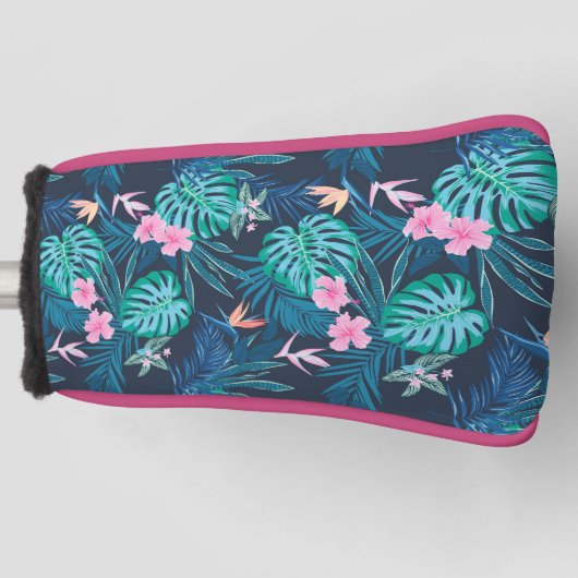 青い熱帯花のガーデンパターン ゴルフヘッドカバー (正面)