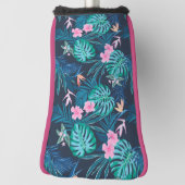 青い熱帯花のガーデンパターン ゴルフヘッドカバー (回転90)