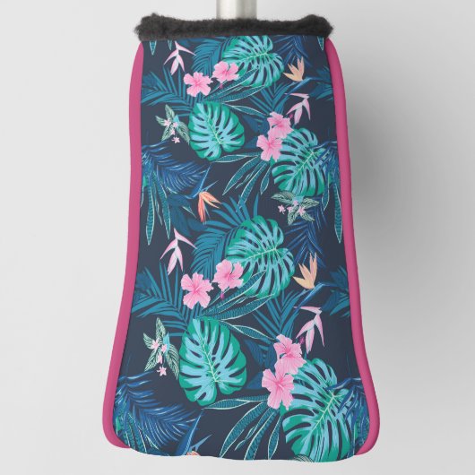 青い熱帯花のガーデンパターン ゴルフヘッドカバー (回転90)