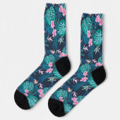 青い熱帯花のガーデンパターン ソックス (左)