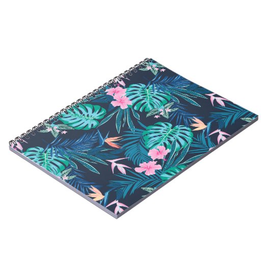 青い熱帯花のガーデンパターン ノートブック (左側)