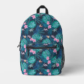 青い熱帯花のガーデンパターン プリントバックパック (正面)
