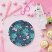 青い熱帯花のガーデンパターン ペーパープレート (パーティー)