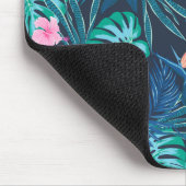 青い熱帯花のガーデンパターン マウスパッド (コーナー)