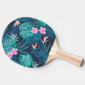青い熱帯花のガーデンパターン 卓球ラケット (横)