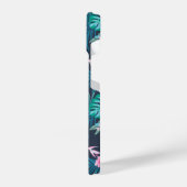 青い熱帯花のガーデンパターン iPhoneケース (左側面)