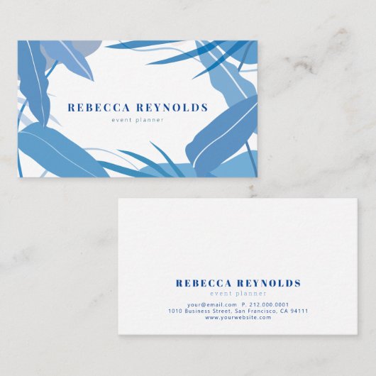 青い熱帯葉モダン 名刺 (正面/裏面)