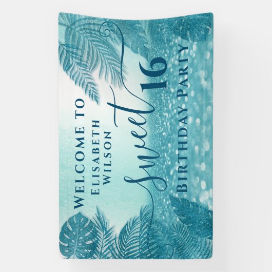 青い熱帯離れ国の輝くsweet sixteen 横断幕 (縦)