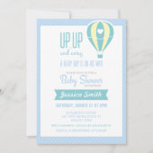 青い熱気の気球のベビーシャワーの招待状 招待状 (正面)