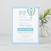 青い熱気の気球のベビーシャワーの招待状 招待状 (スタンド正面)