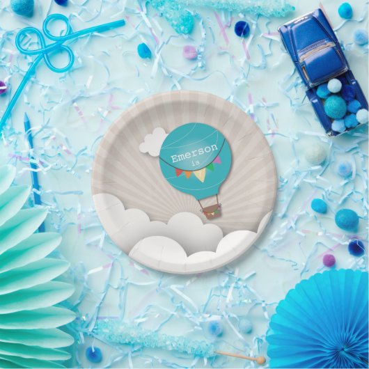 青い熱気の気球の誕生日 ペーパープレート (パーティー)