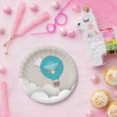 青い熱気の気球の誕生日 ペーパープレート (パーティー)