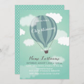 青い熱気の気球の《キリスト教》洗礼式や命名式の招待状 招待状 (正面/裏面)