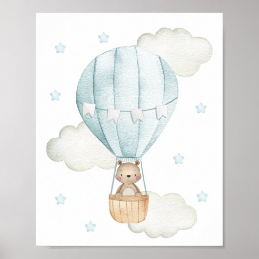 青い熱気球のぬいぐるみ、アニマル、クマ、男の子のベビーコーナー ポスター (正面)
