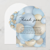 青い熱気球のベイビーシャワーの感謝カード 招待状 (正面/裏面)