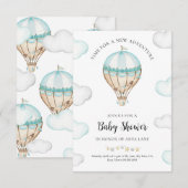 青い熱気球のベビーシャワー招待状 男の子 招待状 (正面/裏面)