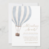 青い熱気球のベビーシャワー：冒険が待っている 招待状 (正面)