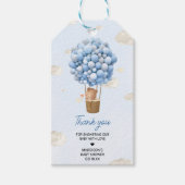 青い熱気球の上と遠くにメッセージカード ギフトタグ (正面)