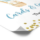 青い熱気球の動物カードとギフトサイン ポスター (角)