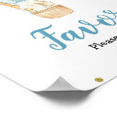 青い熱気球の水の色の好意のサイン ポスター (角)