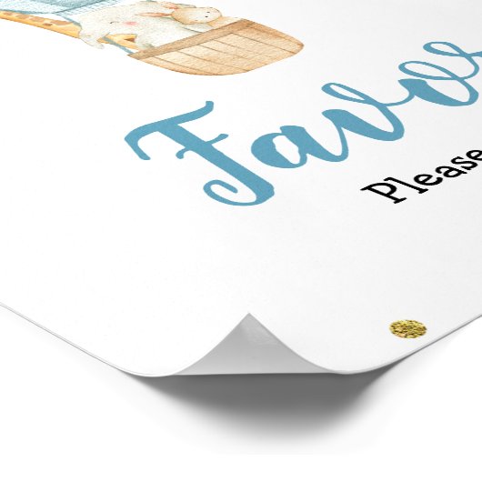 青い熱気球の水の色の好意のサイン ポスター (角)