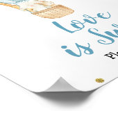 青い熱気球の水色の愛は甘いサイン ポスター (角)