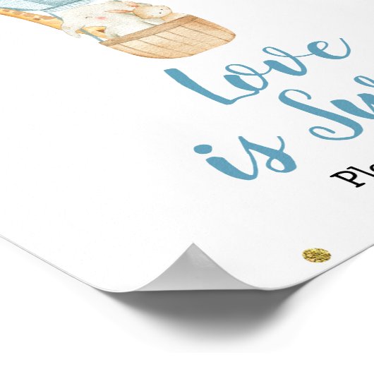 青い熱気球の水色の愛は甘いサイン ポスター (角)