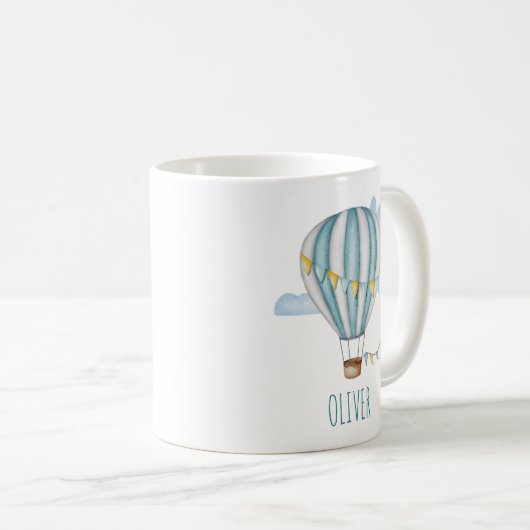 青い熱気球の水色 コーヒーマグカップ (正面右)
