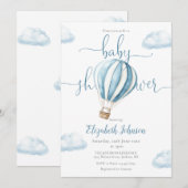 青い熱気球の男の子ベビーシャワー 招待状 (正面/裏面)