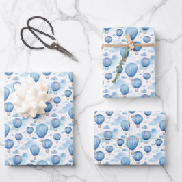 青い熱気球の空 Baby Boy Nursery ラッピングペーパーシート