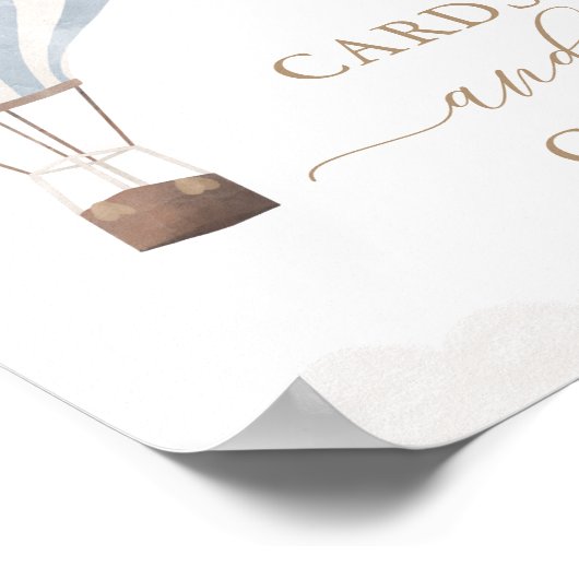 青い熱気球の誕生日カードとギフトサイン ポスター (角)