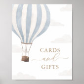 青い熱気球の誕生日カードとギフトサイン ポスター (正面)