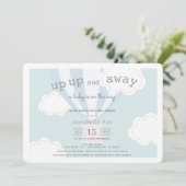 青い熱気球を上げて赤ちゃん遠くにシャワー 招待状 (スタンド正面)