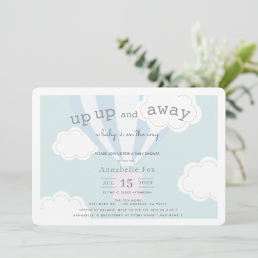 青い熱気球を上げて赤ちゃん遠くにシャワー 招待状 (スタンド正面)