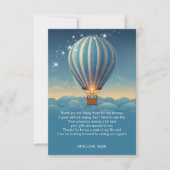 青い熱気球アドベンチャーが赤ちゃんシャワーを待つ サンキューカード (正面)