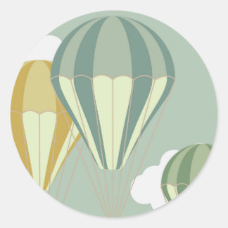 青い熱気球スチッカー ラウンドシール