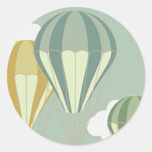 青い熱気球スチッカー ラウンドシール (正面)