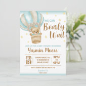 青い熱気球テディベアをテーマにした赤ちゃんシャワー 招待状 (スタンド正面)