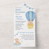 青い熱気球テディベア赤ちゃんシャワー オールインワン招待状 (内側)