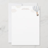 青い熱気球テディベア赤ちゃんシャワー サンキューカード (正面)