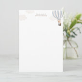 青い熱気球テディベア赤ちゃんシャワー サンキューカード (スタンド正面)