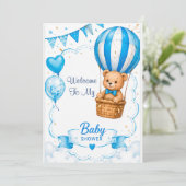 青い熱気球ベビーシャワー 🎈 招待状 (スタンド正面)