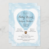 青い熱気球ボーイベビーシャワー 招待状 (正面/裏面)