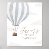 青い熱気球誕生日好意サイン ポスター (正面)