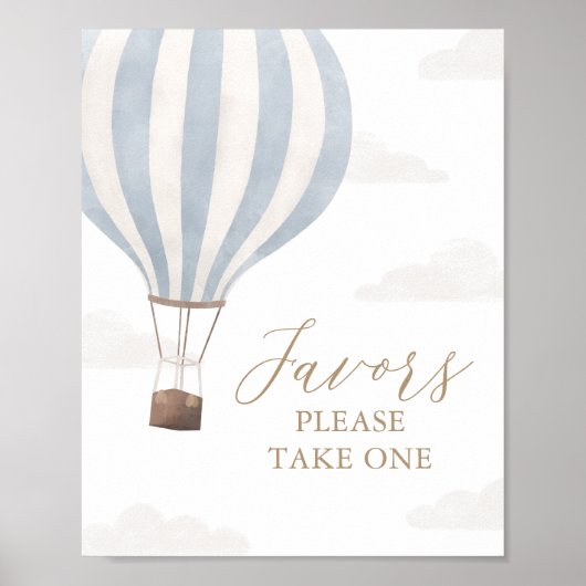 青い熱気球誕生日好意サイン ポスター (正面)