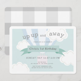 青い熱気球 アップアップアンドアウェイ 1歳の誕生日 招待状