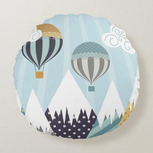 青い熱気球 ラウンドクッション (正面)
