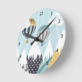 青い熱気球 ラウンド壁時計 (傾斜)