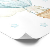 青い熱気球、象、星、少年用寝室 ポスター (角)